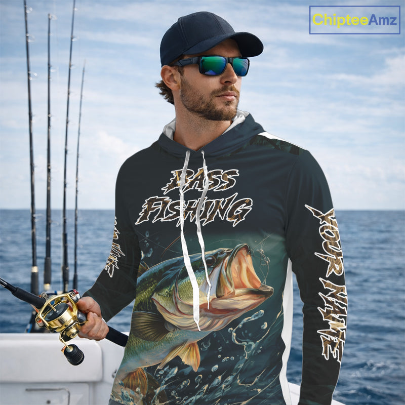 Largemouth Bass Fishing Hood Grass Camo, Bass Fishing Tournament Jerseys NBT362