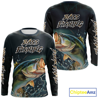 Largemouth Bass Fishing Long Sleeve Fishing Shirts Grass Camo, Bass Fishing Tournament Jerseys NBT362