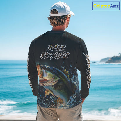 Largemouth Bass Fishing Long Sleeve Fishing Shirts Grass Camo, Bass Fishing Tournament Jerseys NBT362