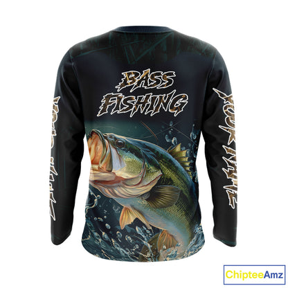 Largemouth Bass Fishing Long Sleeve Fishing Shirts Grass Camo, Bass Fishing Tournament Jerseys NBT362