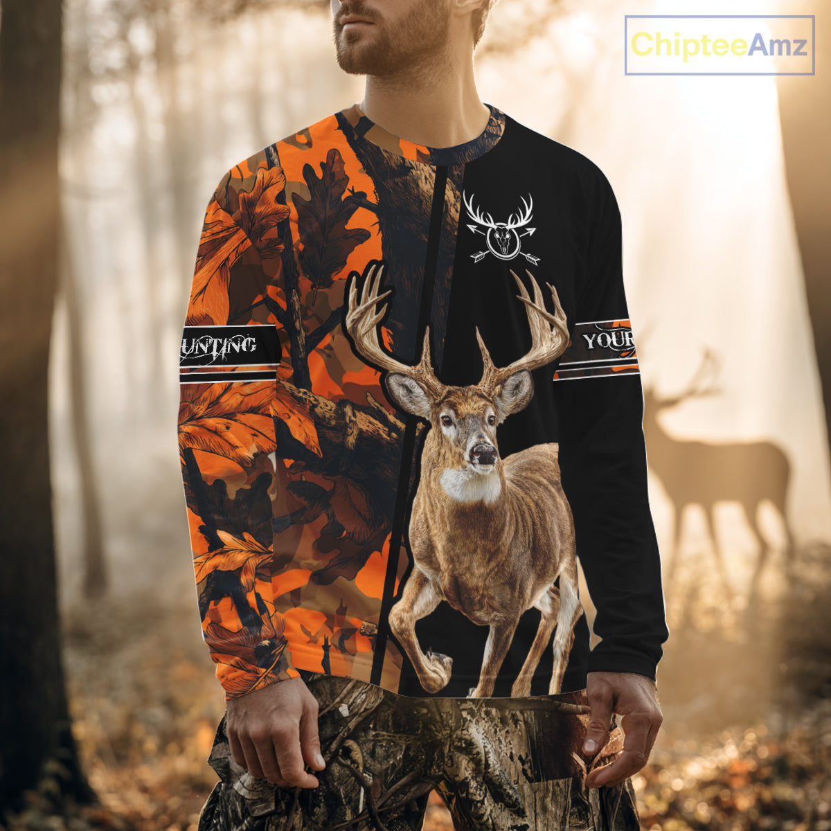 Orange Forest Camo Deer Hunting Shirts, Deer Hunting With Full All Over 3D For Deer Hunters NBT274