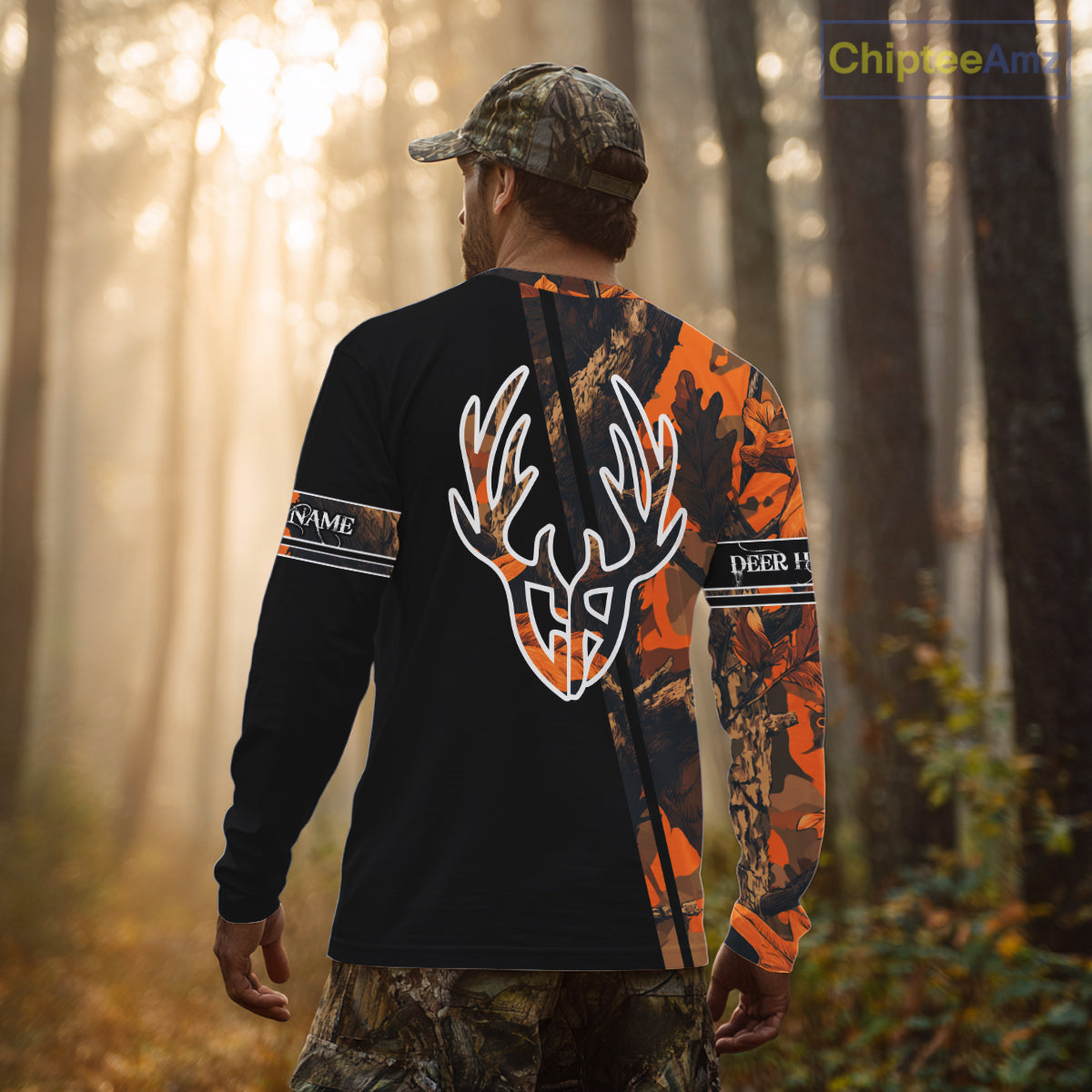Orange Forest Camo Deer Hunting Shirts, Deer Hunting With Full All Over 3D For Deer Hunters NBT274