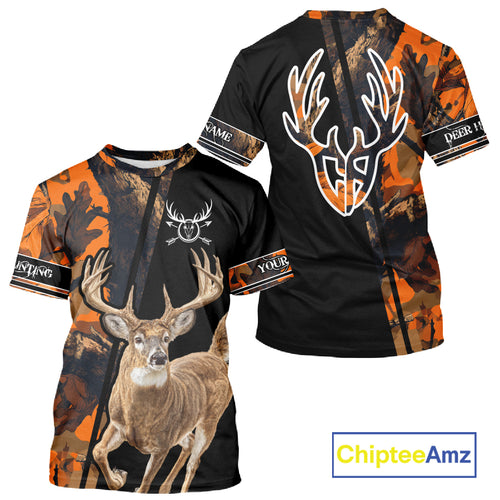 Orange Forest Camo Deer Hunting Shirts, Deer Hunting With Full All Over 3D For Deer Hunters NBT274