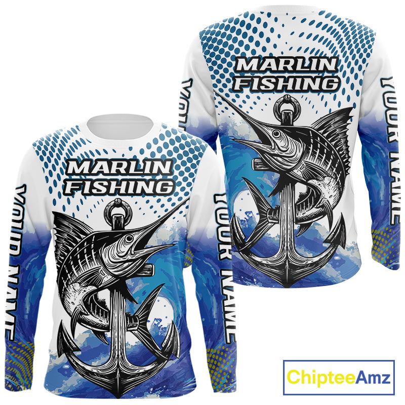 Personalized Blue Marlin Fishing Hood Saltwater Fish Custom Name Tournament Fishing Shirts NBT368