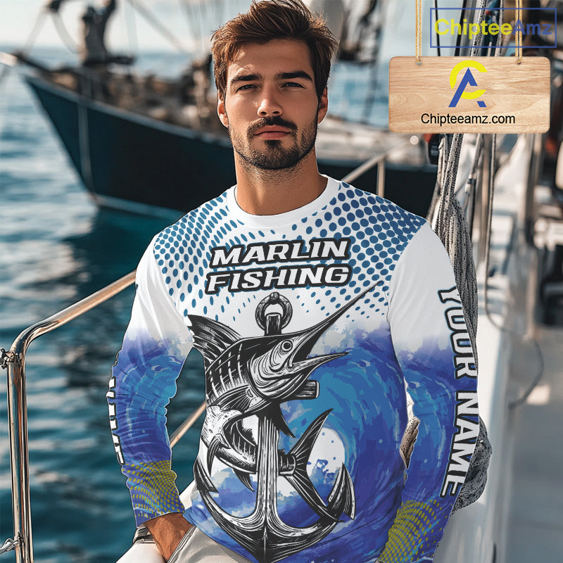 Personalized Blue Marlin Fishing Hood Saltwater Fish Custom Name Tournament Fishing Shirts NBT368