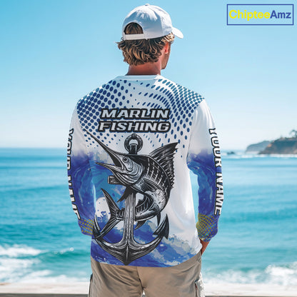 Personalized Blue Marlin Fishing Hood Saltwater Fish Custom Name Tournament Fishing Shirts NBT368