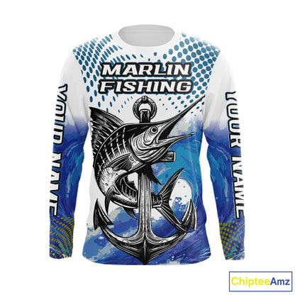 Personalized Blue Marlin Fishing Hood Saltwater Fish Custom Name Tournament Fishing Shirts NBT368