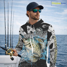 Load image into Gallery viewer, Custom American Flag Crappie Fishing Shirts Long Sleeve with Hood, Crappie Patriotic Fishing Shirt NBT471