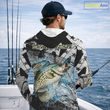 Load image into Gallery viewer, Custom American Flag Crappie Fishing Shirts Long Sleeve with Hood, Crappie Patriotic Fishing Shirt NBT471
