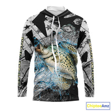 Load image into Gallery viewer, Custom American Flag Crappie Fishing Shirts Long Sleeve with Hood, Crappie Patriotic Fishing Shirt NBT471