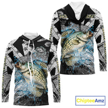 Load image into Gallery viewer, Custom American Flag Crappie Fishing Shirts Long Sleeve with Hood, Crappie Patriotic Fishing Shirt NBT471