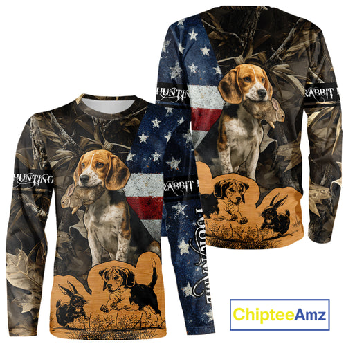 Custom Rabbit Hunting Camo US Flag 3D Shirts for Hunters, Rabbit Hunting Clothing NBT214