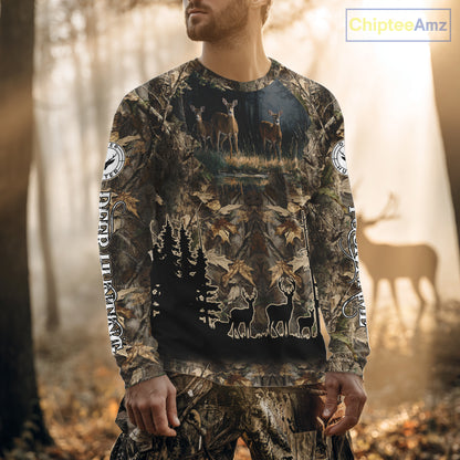 Deer Hunting 3D All Over Print Shirt Custom Brown Fall Season Camo Hunting Clothes NBT322