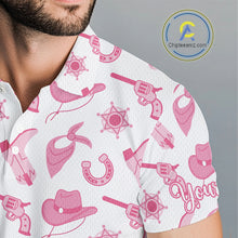 Load image into Gallery viewer, Pink Western Cowgirl Mens Golf Polo Shirts, Cute Cowgirl Golf Shirts, Funny Country Style Shirt NBT476