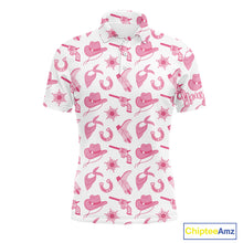 Load image into Gallery viewer, Pink Western Cowgirl Mens Golf Polo Shirts, Cute Cowgirl Golf Shirts, Funny Country Style Shirt NBT476