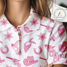 Load image into Gallery viewer, Pink Western Cowgirl Womens Golf Polo Shirts, Cute Cowgirl Golf Shirts, Funny Country Style Shirt NBT476