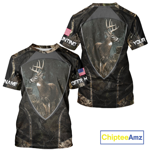 Whitetail Deer Hunting Camo US Flag 3D All Over Printed Shirts, Best Deer Hunting Gifts for Men NBT222