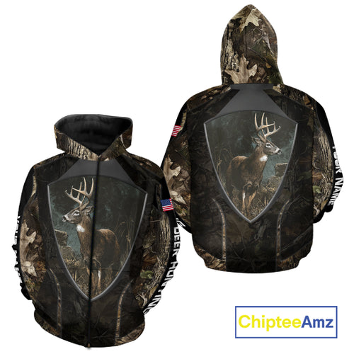 Whitetail Deer Hunting Camo US Flag 3D All Over Printed Shirts, Best Deer Hunting Gifts for Men NBT222