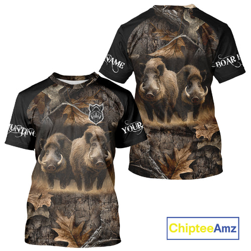 Wild Boar Hunting Forest Camouflage 3D Custom Name Shirts, Boar Hunting Gift Ideas for Hunters NBT224