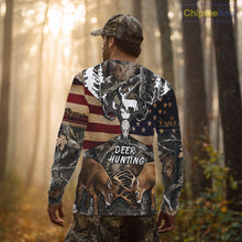 Load image into Gallery viewer, Custom Whitetail Deer Hunting Forest Camo Shirts with US Flag, Personalized Hunting Shirt NBT341