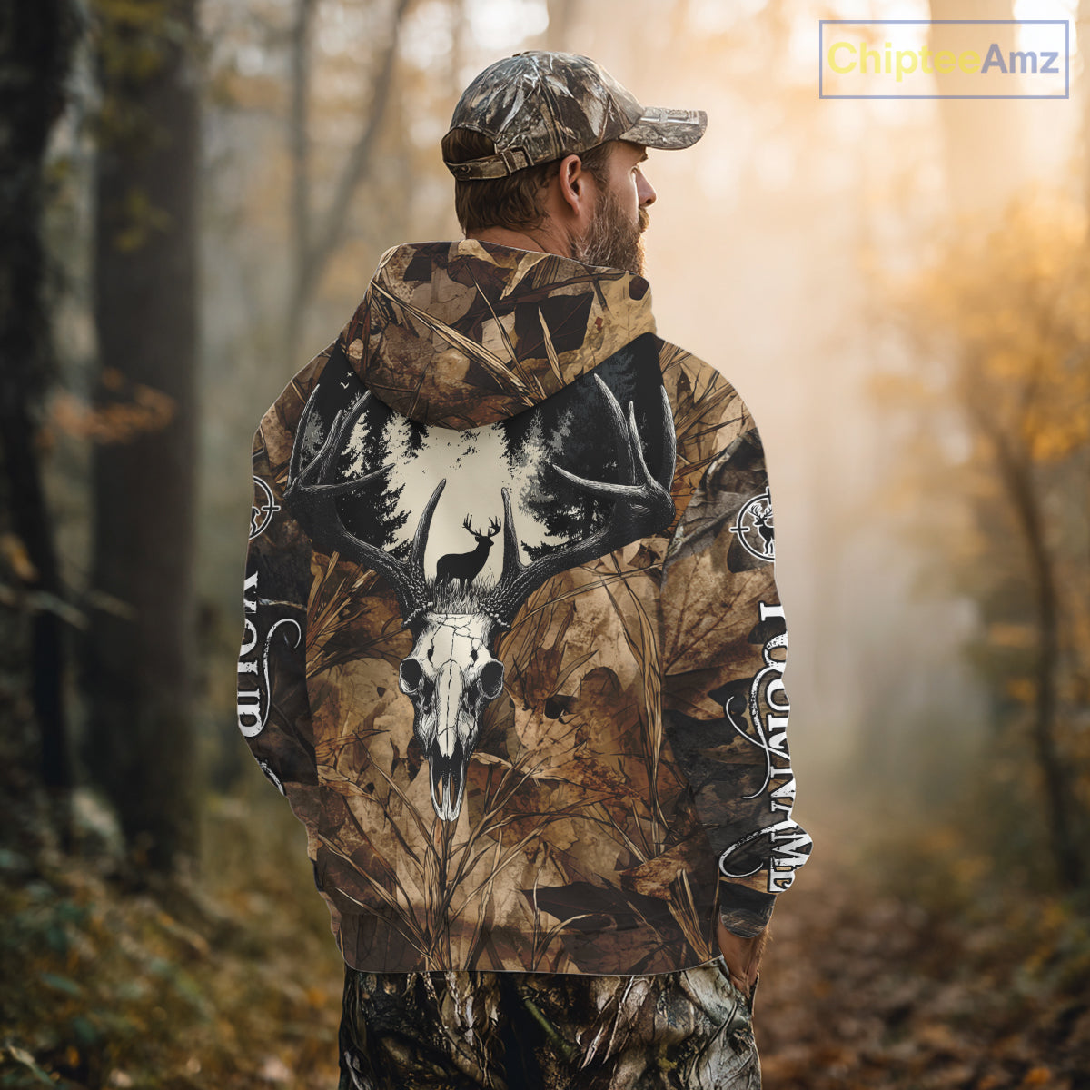 Personalized Deer Hunting Camo with Deer Skull 3D Printing Shirts Hunting Gift for Hunter NBT290
