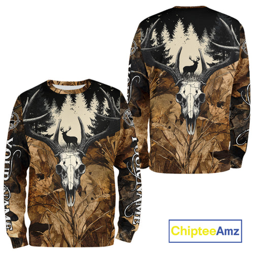 Personalized Deer Hunting Camo with Deer Skull 3D Printing Shirts Hunting Gift for Hunter NBT290