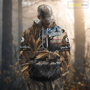Custom Duck Hunting Camo USA Flag Custom Name 3D Printing Shirts, Duck Hunting Shirts NBT148