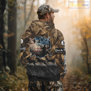 Custom Duck Hunting Camo USA Flag Custom Name 3D Printing Shirts, Duck Hunting Shirts NBT148