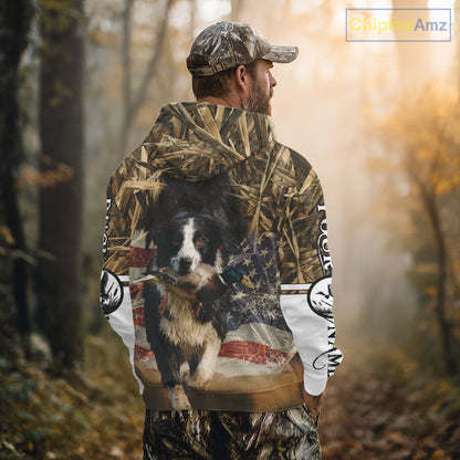 Border Collies Duck Hunting USA Flag Customized Name All Over Printed Shirts, Hunting Gifts NBT153