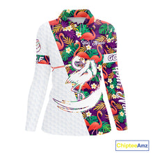 Load image into Gallery viewer, Women Golf Polo Shirts Colorful Floral Flamingo Pattern Tropical Leaves Custom Name Team Golf Shirts NBT524