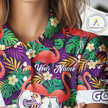 Load image into Gallery viewer, Women Golf Polo Shirts Colorful Floral Flamingo Pattern Tropical Leaves Custom Name Team Golf Shirts NBT524