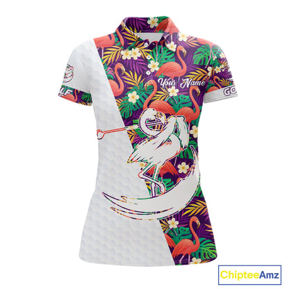 Women Golf Polo Shirts Colorful Floral Flamingo Pattern Tropical Leaves Custom Name Team Golf Shirts NBT524