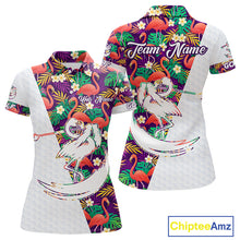 Load image into Gallery viewer, Women Golf Polo Shirts Colorful Floral Flamingo Pattern Tropical Leaves Custom Name Team Golf Shirts NBT524