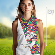Load image into Gallery viewer, Women Sleeveless Golf Polo Shirts Colorful Floral Flamingo Pattern Tropical Leaves Custom Name Team Golf Shirts NBT524