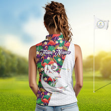 Load image into Gallery viewer, Women Sleeveless Golf Polo Shirts Colorful Floral Flamingo Pattern Tropical Leaves Custom Name Team Golf Shirts NBT524