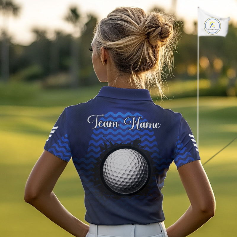 Personalized Golf Polo Shirt For Womens Custom Blue Camo Golf Attire For Women, Golf Gifts For Ladies NBT537