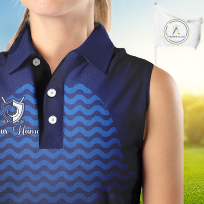 Personalized Sleeveless Golf Polo Shirt For Womens Custom Blue Camo Golf Attire For Women, Golf Gifts For Ladies NBT537