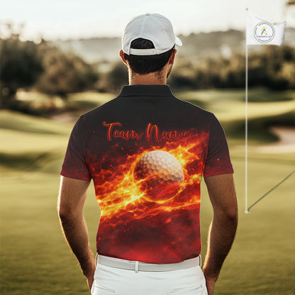 Mens Golf Polo Shirts Golf Ball Fire Custom Name, Golf  Shirts For Men, Mens Golf Top NBT548