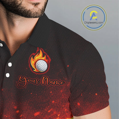 Mens Golf Polo Shirts Golf Ball Fire Custom Name, Golf  Shirts For Men, Mens Golf Top NBT548