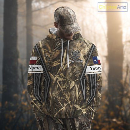 Texas Flag Wild Boar Hunting Camo Custom Name Shirts, TX Hog Hunting Shirt for Hunter NBT174