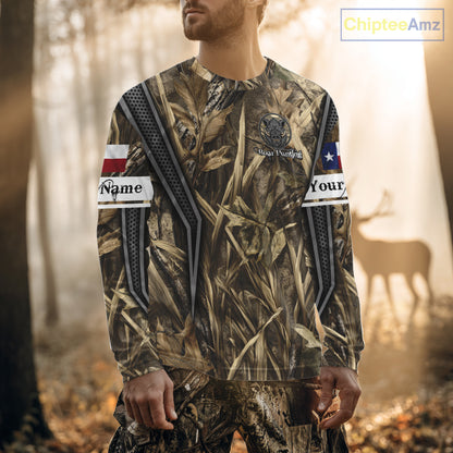 Texas Flag Wild Boar Hunting Camo Custom Name Shirts, TX Hog Hunting Shirt for Hunter NBT174