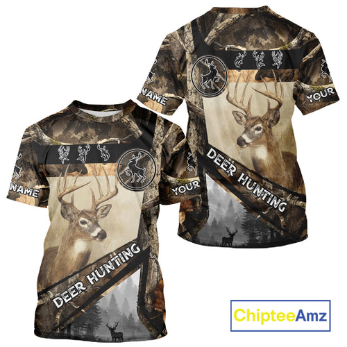 Beautiful Whitetail Deer Hunting Forest Camo 3D Custom Name Shirts for Men, Deer Hunting Gifts NBT259