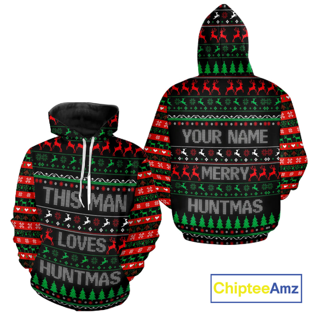Deer Hunting Funny Ugly Christmas Sweatshirt Full Print Shirts Christmas Pattern, Christmas Gift NBT301