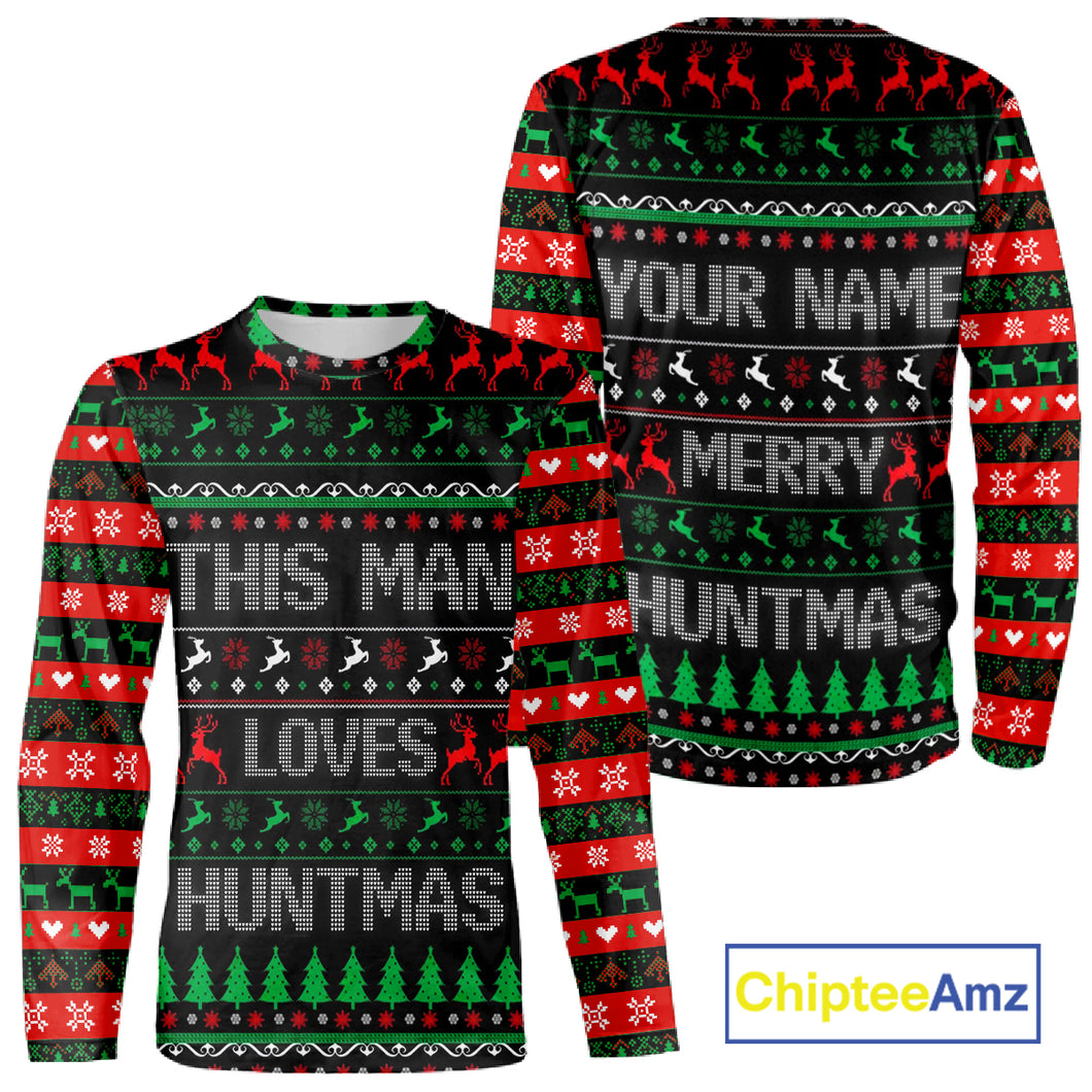 Deer Hunting Funny Ugly Christmas Sweatshirt Full Print Shirts Christmas Pattern, Christmas Gift NBT301