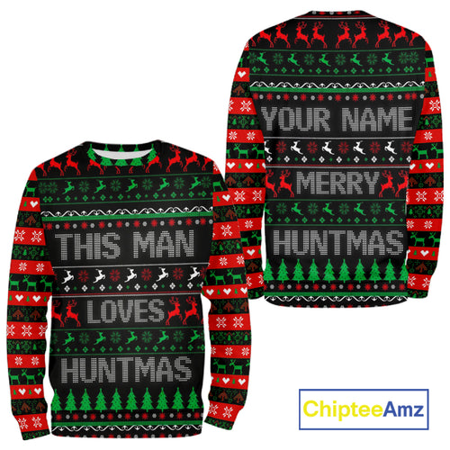 Deer Hunting Funny Ugly Christmas Sweatshirt Full Print Shirts Christmas Pattern, Christmas Gift NBT301
