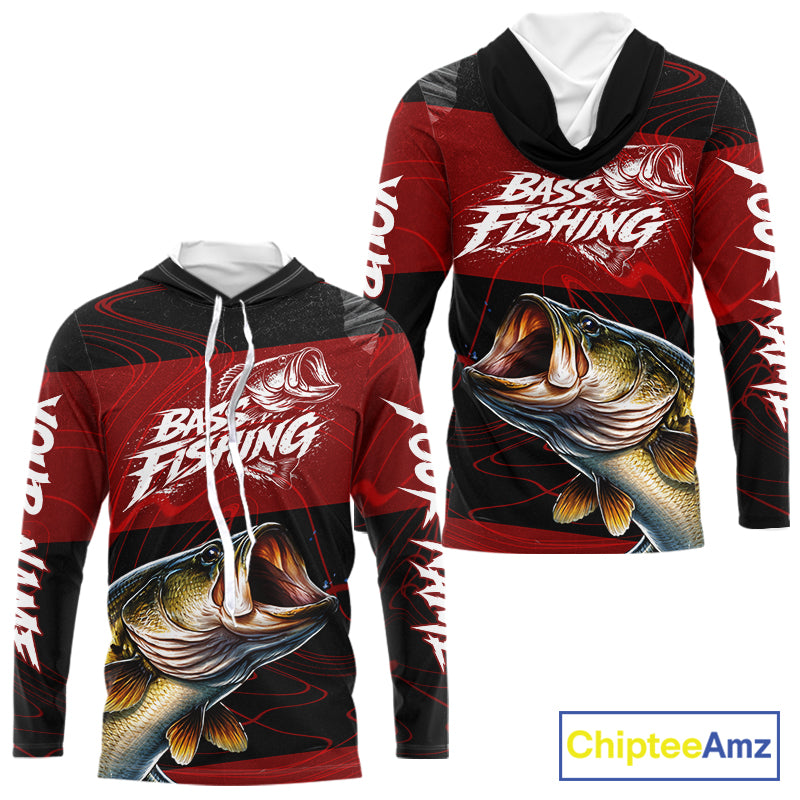Personalized Bass Long Sleeve Fishing Shirts UV Protection, Bass Fishing Shirts For Men NBT435