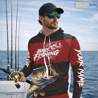 Personalized Bass Long Sleeve Fishing Shirts UV Protection, Bass Fishing Shirts For Men NBT435