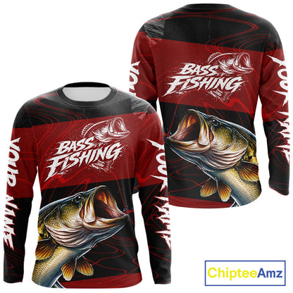 Personalized Bass Long Sleeve Fishing Shirts UV Protection, Bass Fishing Shirts For Men NBT435