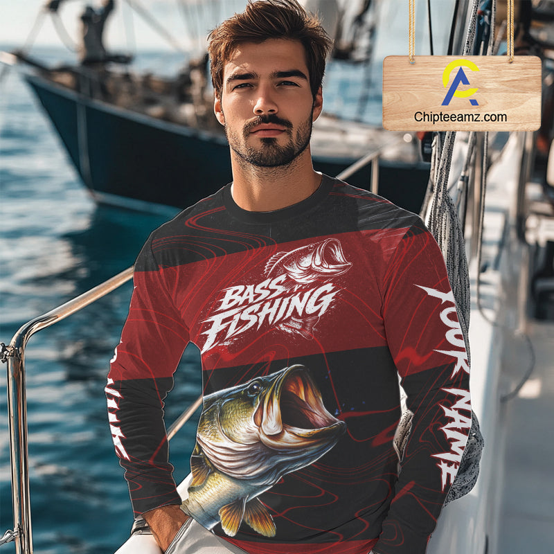 Personalized Bass Long Sleeve Fishing Shirts UV Protection, Bass Fishing Shirts For Men NBT435