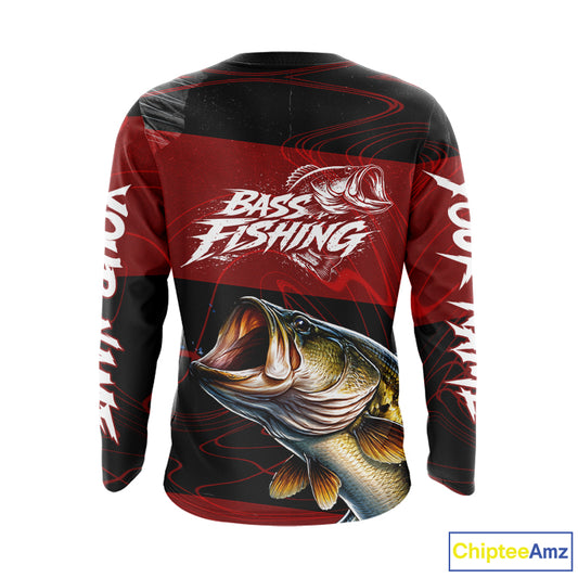 Personalized Bass Long Sleeve Fishing Shirts UV Protection, Bass Fishing Shirts For Men NBT435